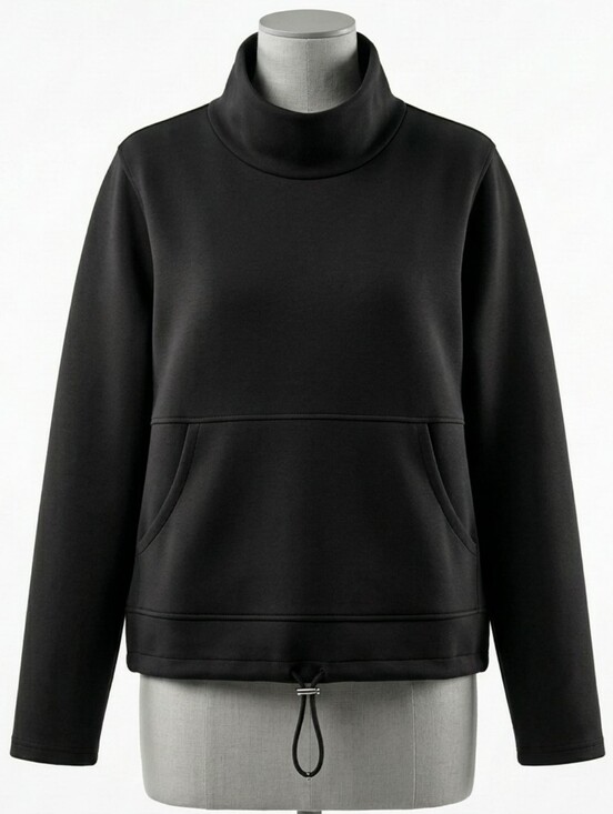 Zella Tops - ZELLA Black Funnel Neck Pullover Sweatshirt Large L Drawstring Hem Cozy